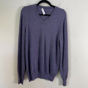 BRUNELLO CUCINELLI Mens 54 Purple V‎ Neck 100% Cashmere Sweater *FLAW*